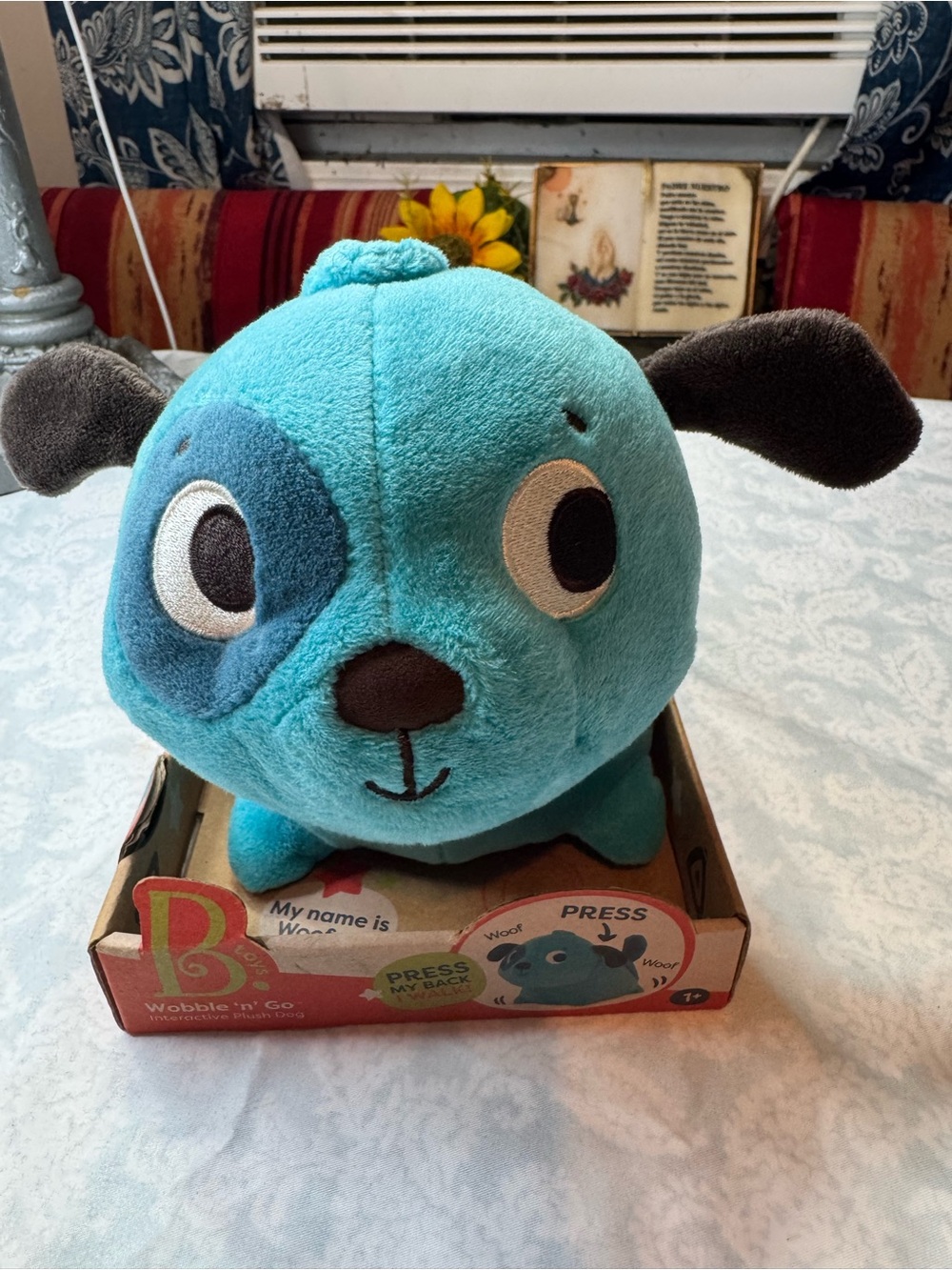 Blue Plush Interactive Dog Toy with Press-Activated Sounds